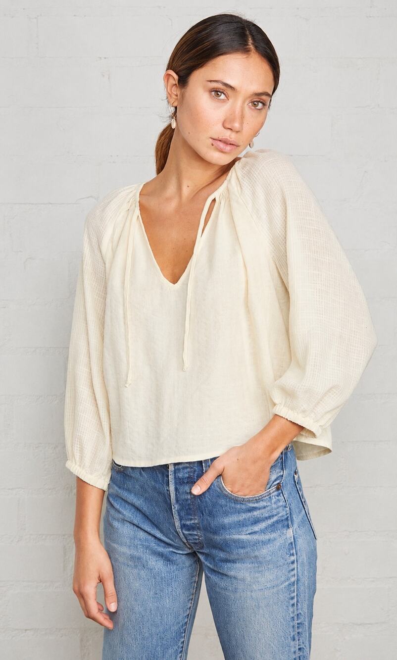 Rachel Pally Blouson Gauzy Cotton Cream Peasant Blouse XS